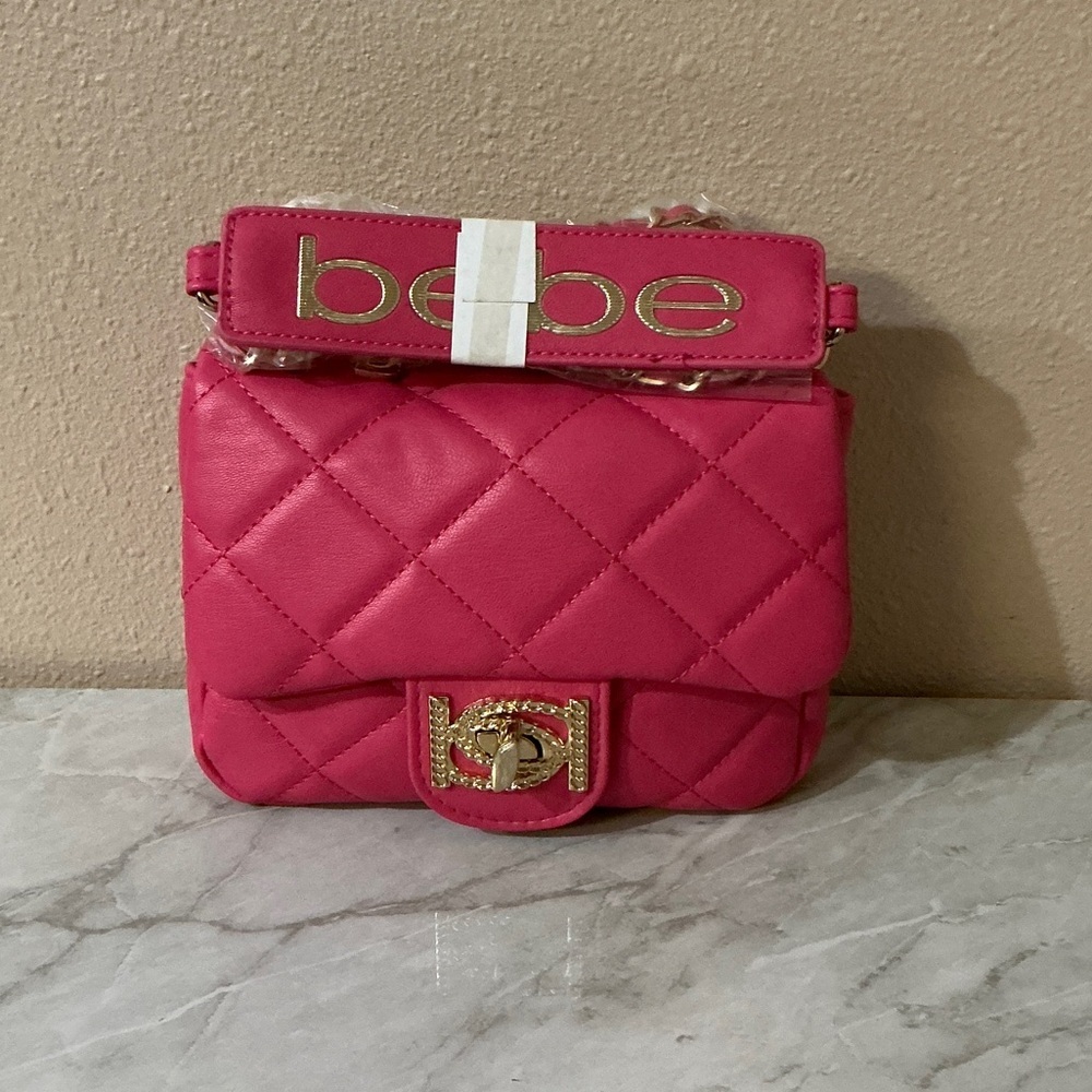 Bebe Hot Pink Quilted Mini Bag & Bebe Bag Chain. - Picture 4 of 5